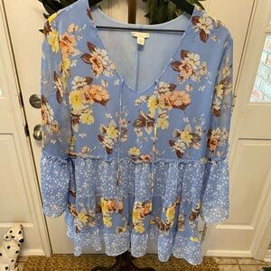 Cato Mixed Floral Print Patchwork Tiered Top Bell Sleeves 18/20W 18W 20 W